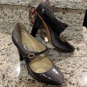 Jimmy Choo square heel small buckle strap sz 36 made Italy marbled gray black